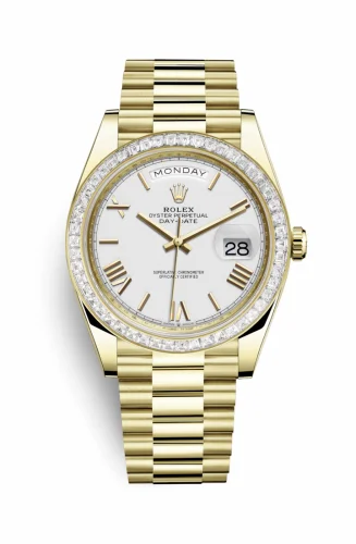 Rolex Day-Date 40 Yellow Gold - Baguette / White - Roman 228398tbr-0033