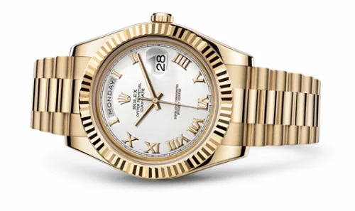 Rolex Day-Date II Yellow Gold Fluted White Roman 218238-0037