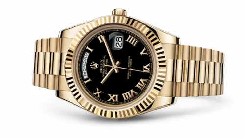 Rolex Day-Date II Yellow Gold Fluted Black Roman 218238-0041
