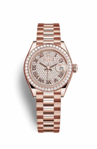 Rolex Lady-Datejust 28 Everose Diamond / President / Paved Roman 279135rbr-0021