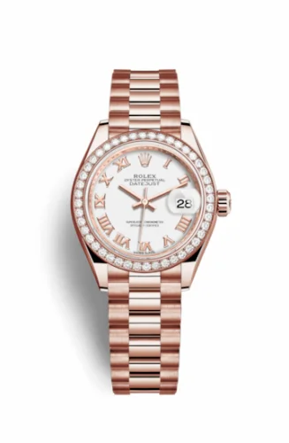 Rolex Lady-Datejust 28 Everose Diamond / President / White Roman 279135rbr-0023