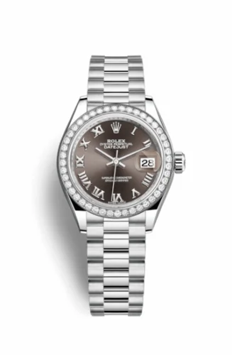 Rolex Lady-Datejust 28 Platinum Diamond / President / Dark Grey Roman 279136rbr-0010