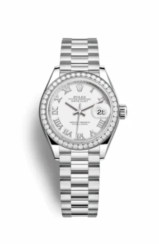 Rolex Lady-Datejust 28 Platinum Diamond / President / White Roman 279136rbr-0013
