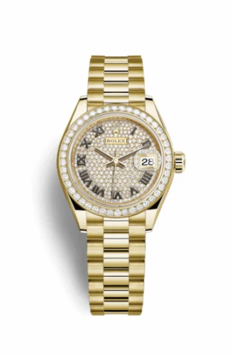 Rolex Lady-Datejust 28 Yellow Gold Diamond / President / Paved Roman 279138rbr-0029