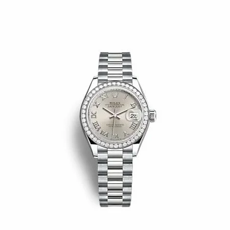 Rolex Lady-Datejust 28 White Gold - Diamond / President / Silver - Roman 279139RBR-0007