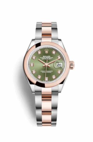 Rolex Lady-Datejust 28 Rolesor Rose Domed / Oyster / Olive Diamond 279161-0008