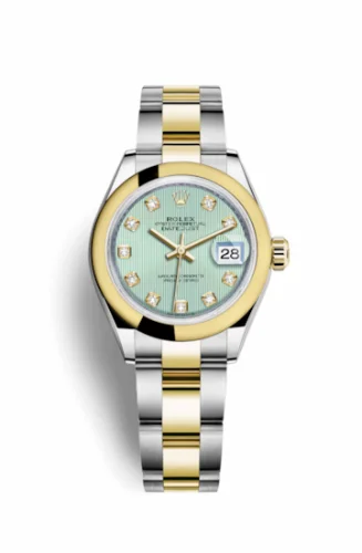 Rolex Lady-Datejust 28 Rolesor Yellow Domed / Oyster / Mint Green Tuxedo 279163-0016