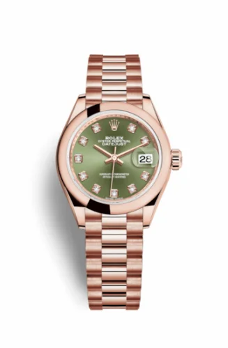 Rolex Lady-Datejust 28 Everose Domed / President / Olive Green Diamond 279165-0011