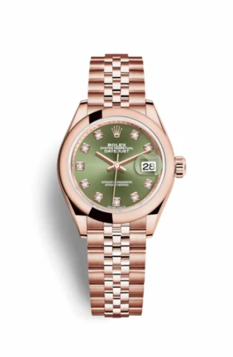 Rolex Lady-Datejust 28 Everose Domed / Jubilee / Olive Green Diamond 279165-0012