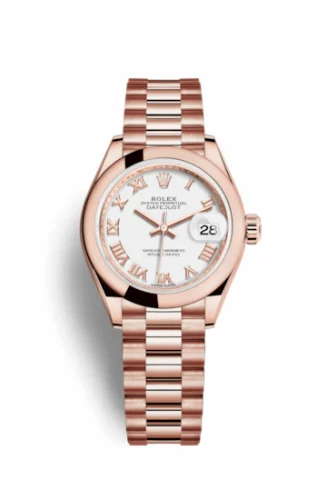 Rolex Lady-Datejust 28 Everose Domed / President / White Roman 279165-0021