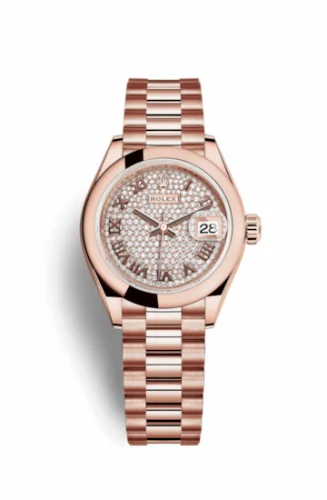 Rolex Lady-Datejust 28 Everose Domed / President / Paved Roman 279165-0023