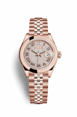 Rolex Lady-Datejust 28 Everose Domed / Jubilee / Paved Roman 279165-0024