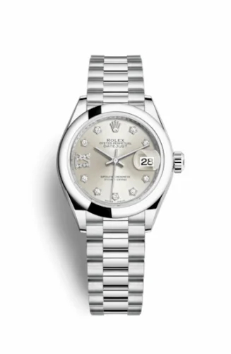 Rolex Lady-Datejust 28 Platinum Domed / President / Silver Diamond 279166-0001