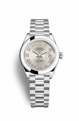 Rolex Lady-Datejust 28 Platinum Domed / President / Silver Roman 279166-0007