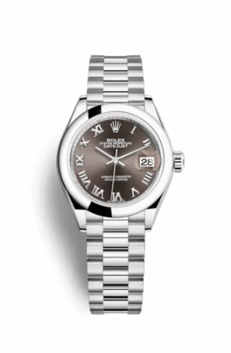 Rolex Lady-Datejust 28 Platinum Domed / President / Dark Grey Roman 279166-0010