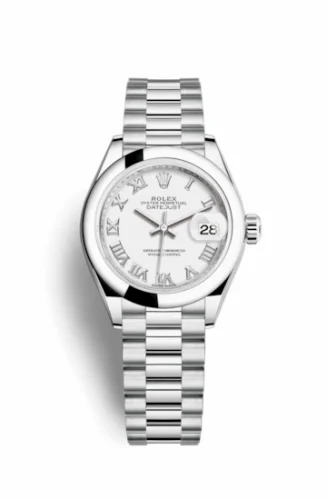 Rolex Lady-Datejust 28 Platinum Domed / President / White Roman 279166-0013