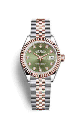 Rolex Lady-Datejust 28 Rolesor Rose Fluted / Jubilee / Olive Diamonds 279171-0007