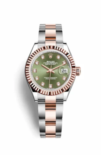 Rolex Lady-Datejust 28 Rolesor Rose Fluted / Oyster / Olive Diamonds 279171-0008