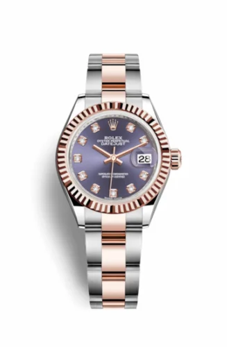 Rolex Lady-Datejust 28 Rolesor Rose Fluted / Oyster / Aubergine Diamonds 279171-0016