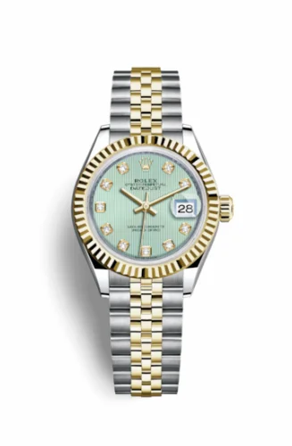 Rolex Lady-Datejust 28 Rolesor Yellow Fluted / Jubilee / Mint Green Tuxedo 279173-0015