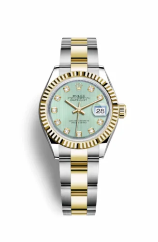 Rolex Lady-Datejust 28 Rolesor Yellow Fluted / Oyster / Mint Green Tuxedo 279173-0016