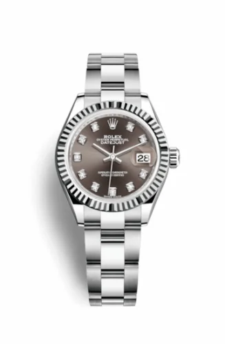 Rolex Lady-Datejust 28 Stainless Steel Fluted / Grey - Diamond / Oyster 279174-0016