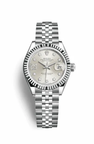Rolex Lady-Datejust 28 Stainless Steel Fluted / Silver - Diamond / Jubilee 279174-0021