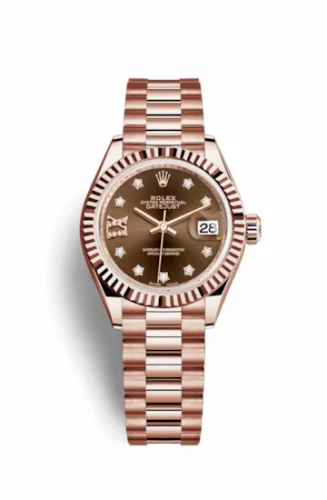 Rolex Lady-Datejust 28 Everose Fluted / President / Chocolate Diamond 279175-0002