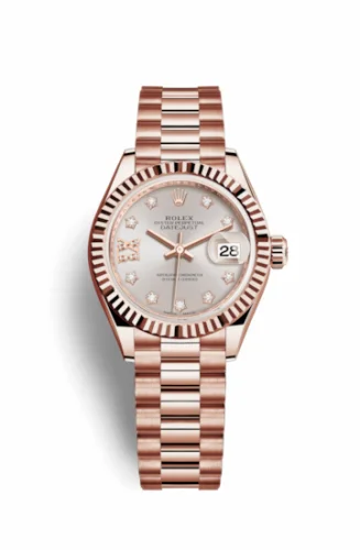 Rolex Lady-Datejust 28 Everose Fluted / President/ Sundust Diamond 279175-0005