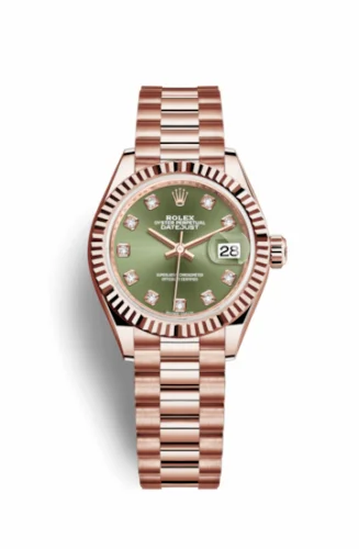 Rolex Lady-Datejust 28 Everose Fluted / President / Olive Green Diamond 279175-0009