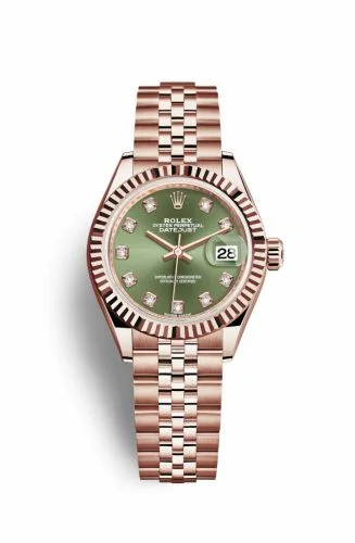 Rolex Lady-Datejust 28 Everose Fluted / Jubilee / Olive Green Diamond 279175-0013