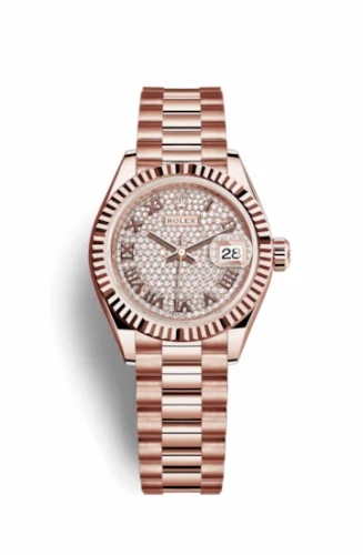 Rolex Lady-Datejust 28 Everose Fluted / President / Paved Roman 279175-0023