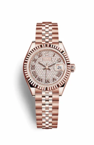 Rolex Lady-Datejust 28 Everose Fluted / Jubilee/ Paved Roman 279175-0024