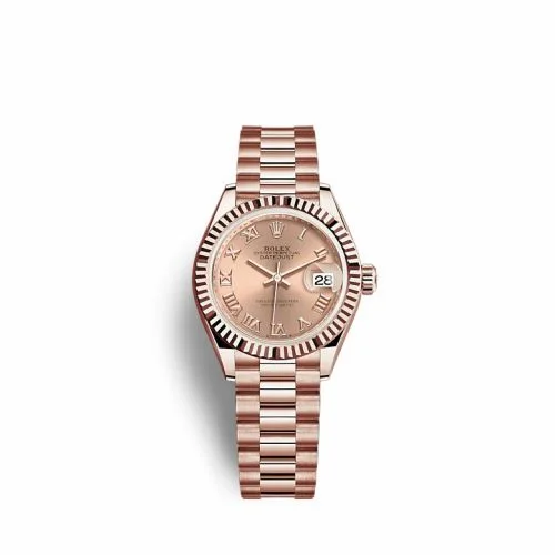 Rolex Lady-Datejust 28 Rose Gold / Fluted / Rose - Roman / President 279175-0027