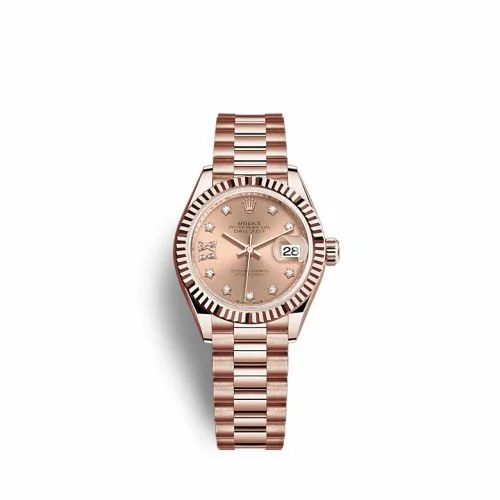 Rolex Lady-Datejust 28 Rose Gold / Fluted / Rose - Diamond / President 279175-0029