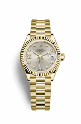 Rolex Lady-Datejust 28 Yellow Gold Fluted / President / Silver Diamond 279178-0002