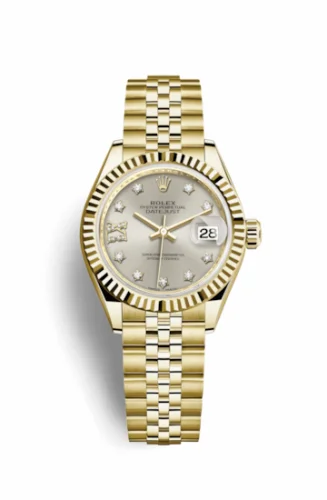 Rolex Lady-Datejust 28 Yellow Gold Fluted / Jubilee / Silver Diamond 279178-0004