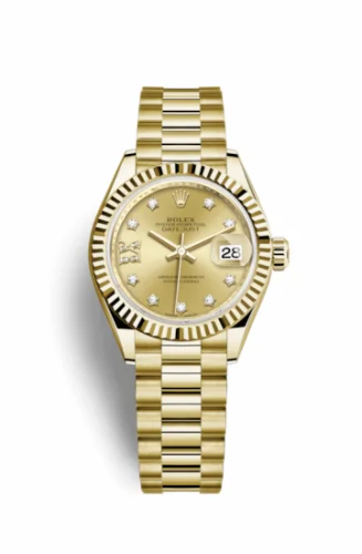 Rolex Lady-Datejust 28 Yellow Gold Fluted / President / Champagne Diamond 279178-0013