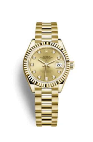 Rolex Lady-Datejust 28 Yellow Gold Fluted / President / Champagne Diamond 279178-0017