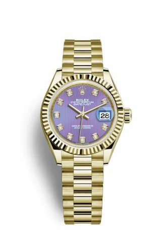 Rolex Lady-Datejust 28 Yellow Gold Fluted / President / Lavender Diamond 279178-0018