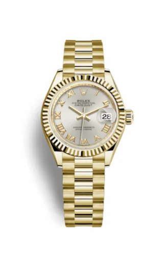 Rolex Lady-Datejust 28 Yellow Gold Fluted / President / Silver Roman 279178-0020