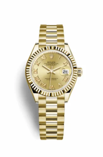 Rolex Lady-Datejust 28 Yellow Gold Fluted / President / Champagne Roman 279178-0022