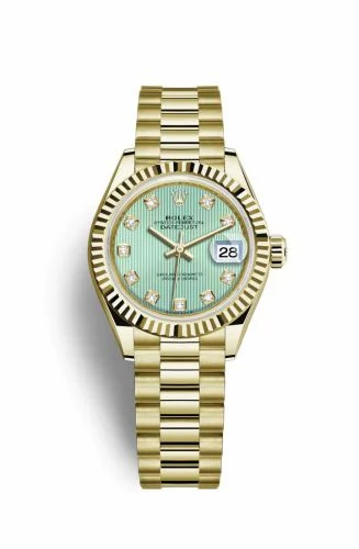 Rolex Lady-Datejust 28 Yellow Gold Fluted / President / Green Diamond 279178-0027