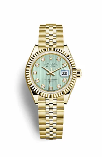 Rolex Lady-Datejust 28 Yellow Gold Fluted / Jubilee / Green Diamond 279178-0028