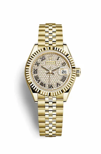 Rolex Lady-Datejust 28 Yellow Gold Fluted / Jubilee / Paved Roman 279178-0032