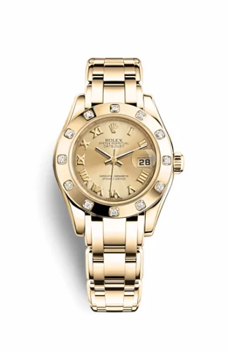 Rolex Datejust Pearlmaster 29 Yellow Gold 12 Diamond Champagne Roman 80318-0060