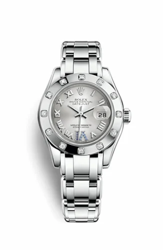 Rolex Datejust Pearlmaster 29 White Gold 12 Diamond Silver Roman 80319-0116