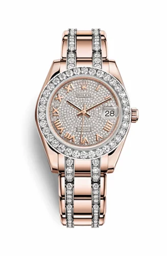 Rolex Datejust Pearlmaster 34 Everose Diamond Paved Roman 81285-0013
