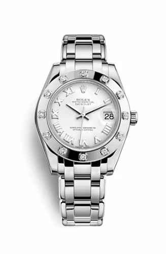 Rolex Datejust Pearlmaster 34 White Gold 12 Diamond White Roman 81319-0008