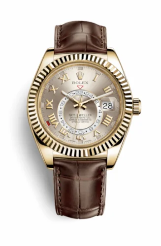 Rolex Sky-Dweller Yellow Gold / Silver Roman / Alligator 326138-0003